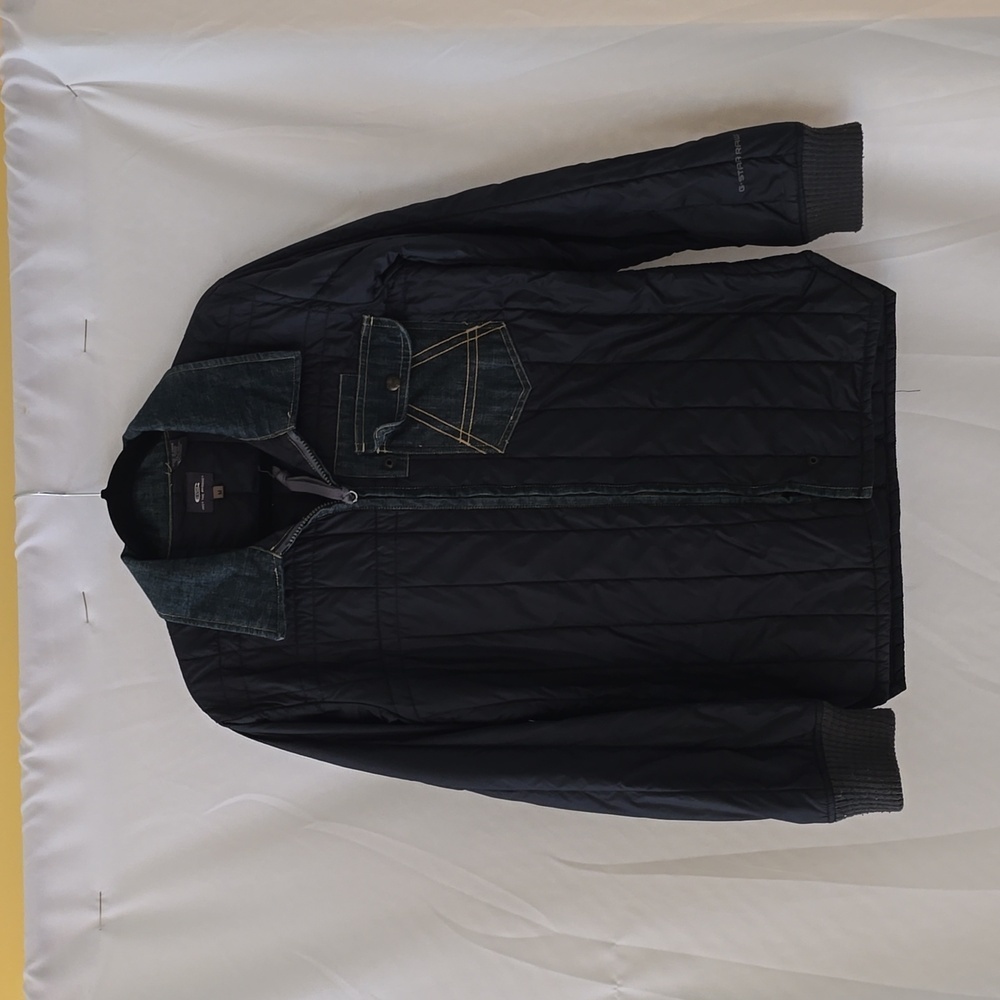 G-Star women M wind puffer‎ jacket jeans accent lightweight blue Gorpcore Grunge